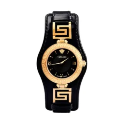 Versace Black Rose Gold Plated Stainless Steel Leather V-Signature VLA020014 Women's Wristwatch 35 Mm For Women