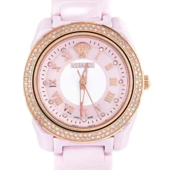 Versace Pink Mother Of Pearl Pink Ceramic Rose Gold Plated Stainless Steel DV One 63QCP5 Women's Wristwatch 35 Mm For Women -Versace Official Website luxury women versace used watches p566549 001