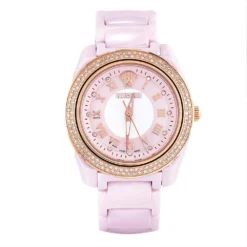 Versace Pink Mother Of Pearl Pink Ceramic Rose Gold Plated Stainless Steel DV One 63QCP5 Women's Wristwatch 35 Mm For Women
