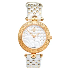 Versace Silver Rose Gold Plated Stainless Steel Vanitas VK7 Women's Wristwatch 40 Mm For Women