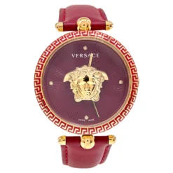 Versace Red Yellow Gold Plated Stainless Steel Leather Palazzo VCO120017 Women's Wristwatch 39 Mm For Women