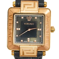 Versace Black Rose Gold Plated Stainless Steel Leather Reve Carre 88Q Women's Wristwatch 30 Mm For Women -Versace Official Website luxury women versace used watches p580922 005