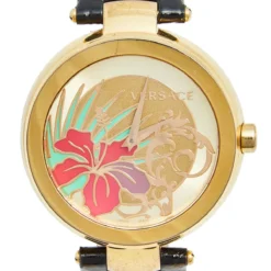 Versace Gold Plated Stainless Steel Leather Mystique Hibiscus I9Q80D2HIS009 Women's Wristwatch 38 Mm For Women -Versace Official Website luxury women versace used watches p580985 005