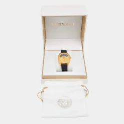 Versace Black Yellow Gold Plated Stainless Steel Leather Dylos VQU Women's Wristwatch 38 Mm For Women -Versace Official Website luxury women versace used watches p631919 001