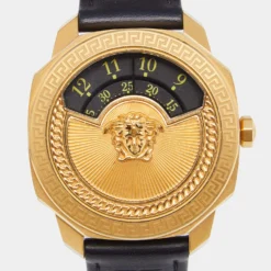 Versace Black Yellow Gold Plated Stainless Steel Leather Dylos VQU Women's Wristwatch 38 Mm For Women -Versace Official Website luxury women versace used watches p631919 006