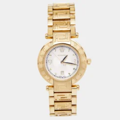 Versace Mother Of Pearl Gold Plated Stainless Steel Reve 68Q Women's Wristwatch 35 Mm For Women