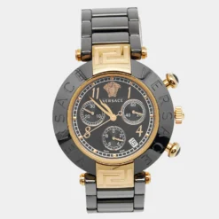 Versace Black Ceramic And Gold Plated Steel Chronograph Reve 95C Women's Wristwatch 40 Mm For Women