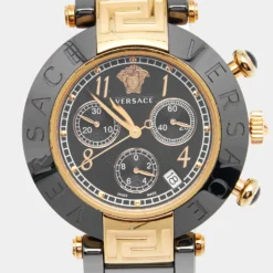 Versace Black Ceramic And Gold Plated Steel Chronograph Reve 95C Women's Wristwatch 40 Mm For Women -Versace Official Website luxury women versace used watches p642167 006