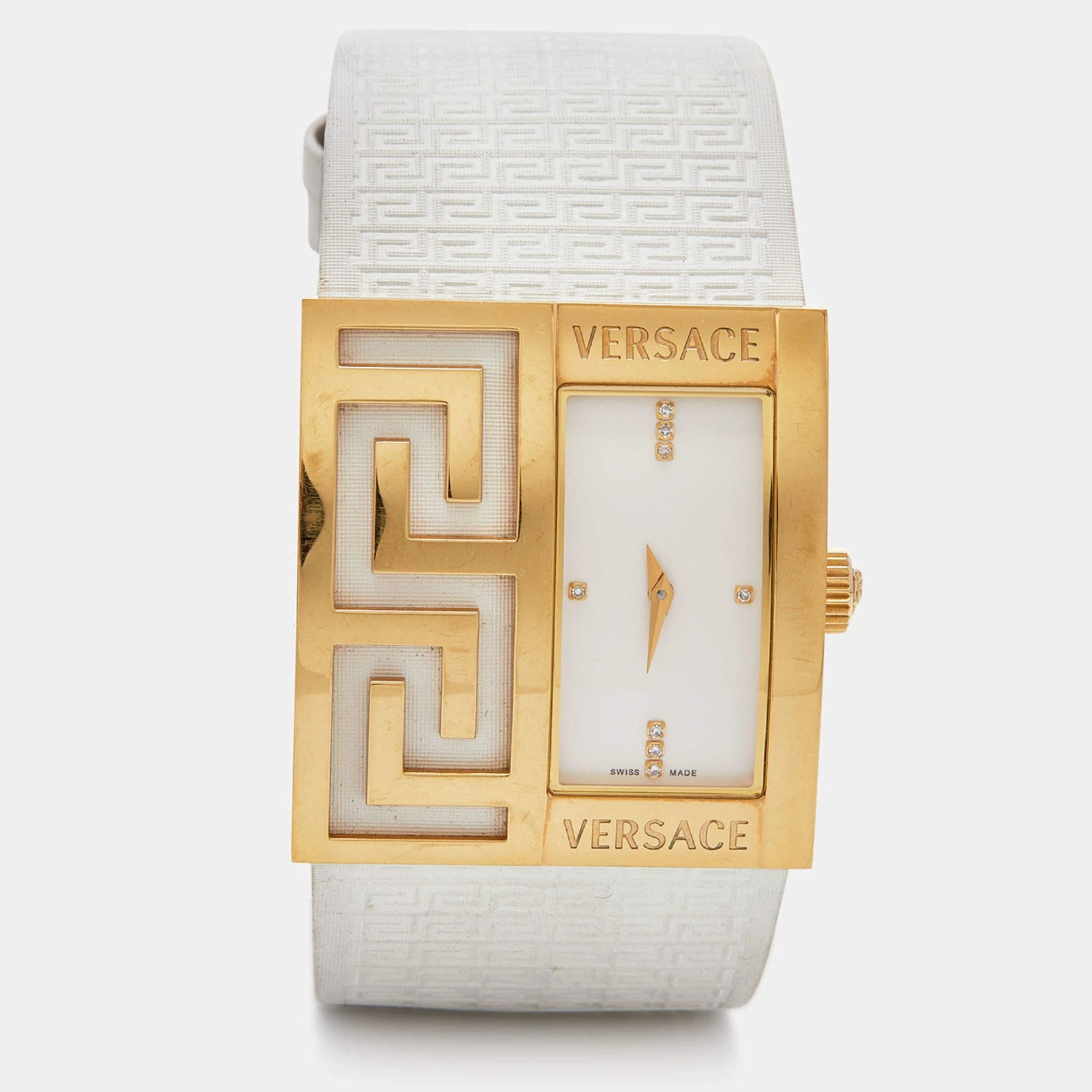 Versace White Gold Tone Stainless Steel V-Greca 64Q Women's Wristwatch 36 Mm For Women 1 Versace White Gold Tone Stainless Steel V-Greca 64Q Women's Wristwatch 36 Mm For Women
