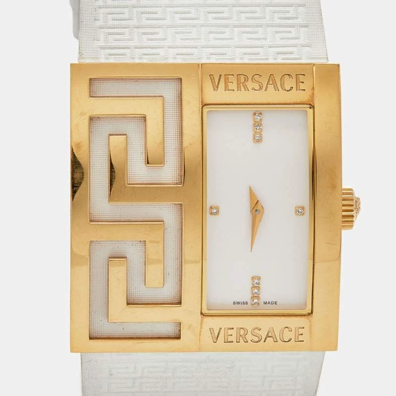 Versace White Gold Tone Stainless Steel V-Greca 64Q Women's Wristwatch 36 Mm For Women 3 Versace White Gold Tone Stainless Steel V-Greca 64Q Women's Wristwatch 36 Mm For Women - Image 3