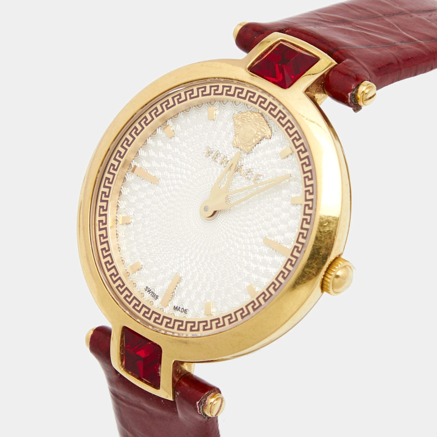 Versace White Gold Plated Stainless Steel Leather Crystal Gleam VAN040016 Women's Wristwatch 37 Mm For Women 2 Versace White Gold Plated Stainless Steel Leather Crystal Gleam VAN040016 Women's Wristwatch 37 Mm For Women - Image 2