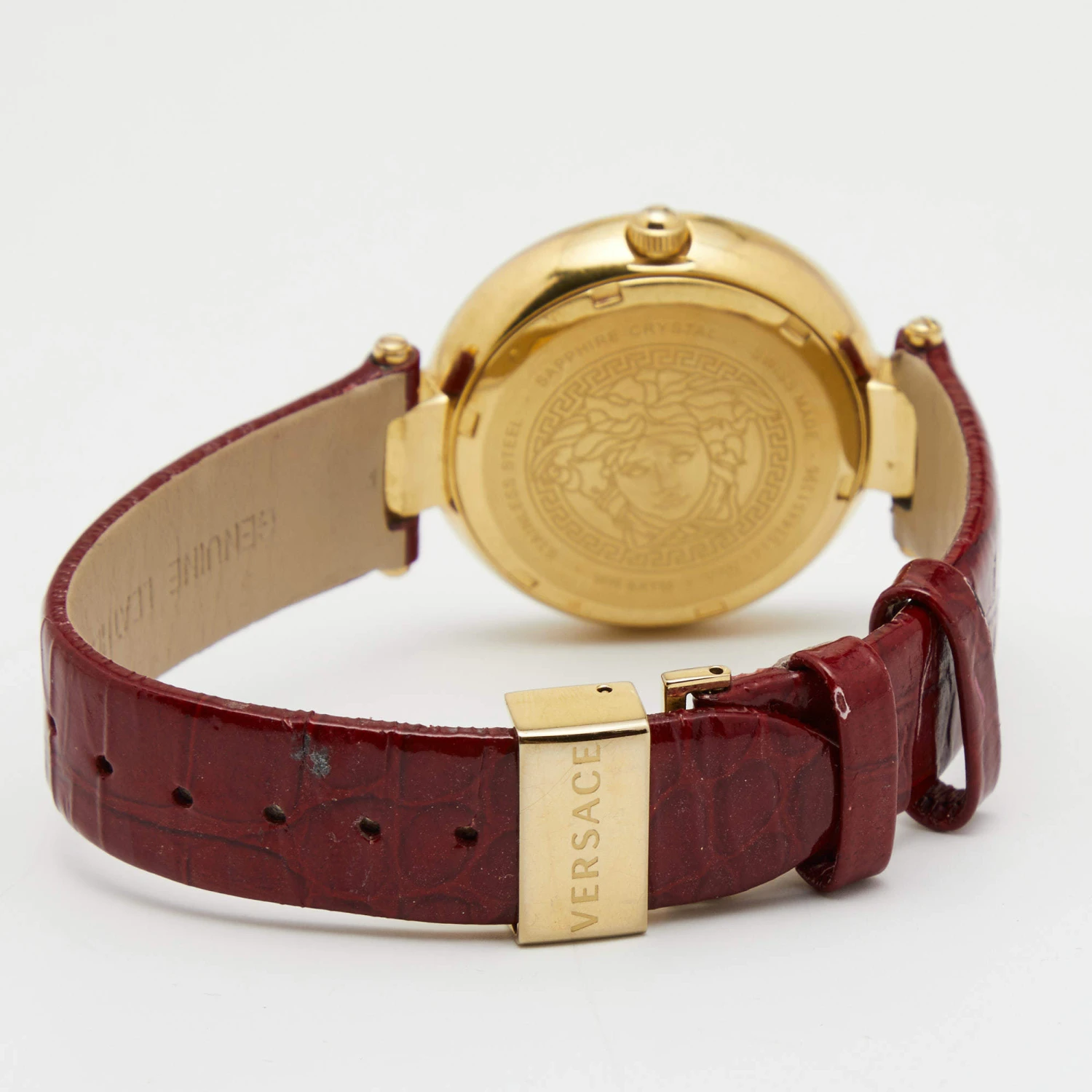 Versace White Gold Plated Stainless Steel Leather Crystal Gleam VAN040016 Women's Wristwatch 37 Mm For Women 5 Versace White Gold Plated Stainless Steel Leather Crystal Gleam VAN040016 Women's Wristwatch 37 Mm For Women - Image 5