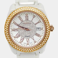 Versace Mother Of Pearl Diamond Rose Gold Plated Stainless Steel Ceramic DV One 01AC Women's Wristwatch 41 Mm For Women -Versace Official Website luxury women versace used watches p658053 006