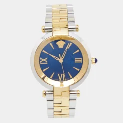 Versace Blue Two Tone Stainless Steel Revive VAI230017 Women's Wristwatch 35 Mm For Women