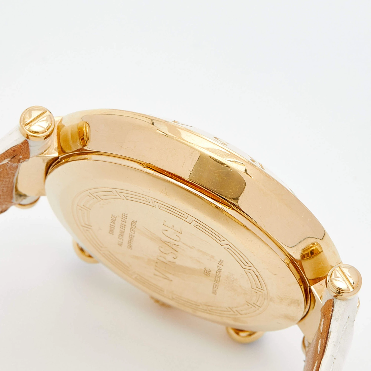 Versace Mother Of Pearl Gold Plated Stainless Steel Leather Aion 68C Women's Wristwatch 40 Mm For Women 8 Versace Mother Of Pearl Gold Plated Stainless Steel Leather Aion 68C Women's Wristwatch 40 Mm For Women - Image 8