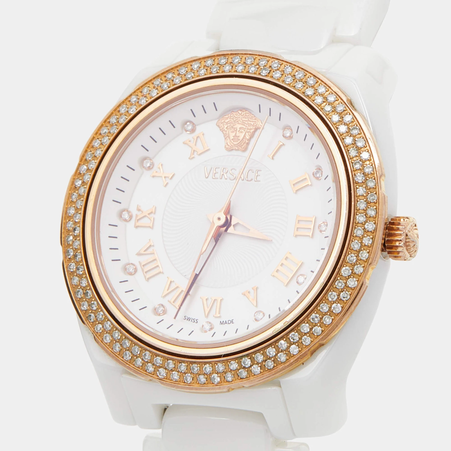 Versace White Mother Of Pearl Ceramic Diamond DV One 63QCP11 Women's Wristwatch 35 Mm For Women 2 Versace White Mother Of Pearl Ceramic Diamond DV One 63QCP11 Women's Wristwatch 35 Mm For Women - Image 2