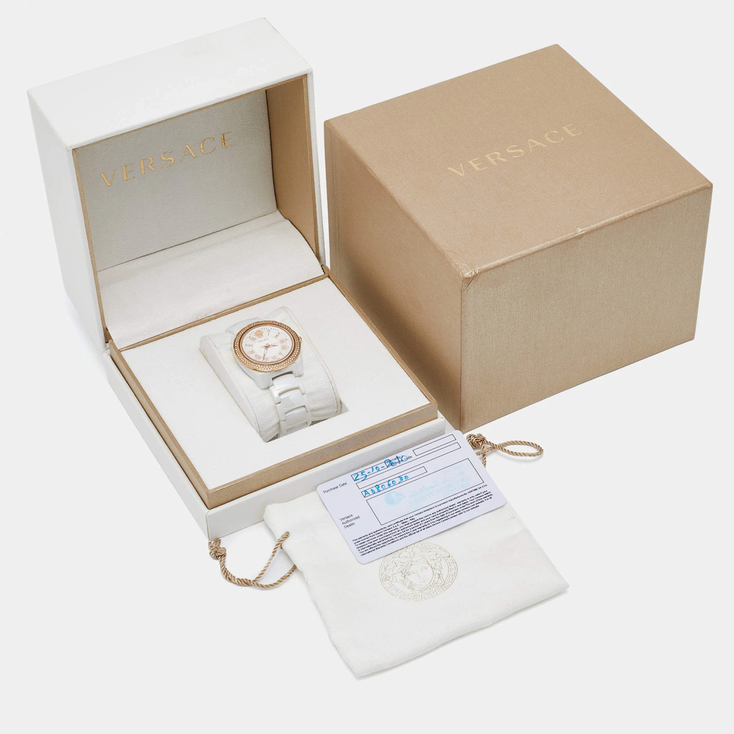 Versace White Mother Of Pearl Ceramic Diamond DV One 63QCP11 Women's Wristwatch 35 Mm For Women 8 Versace White Mother Of Pearl Ceramic Diamond DV One 63QCP11 Women's Wristwatch 35 Mm For Women - Image 8