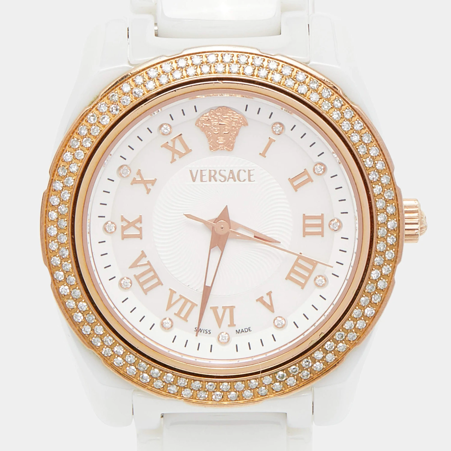 Versace White Mother Of Pearl Ceramic Diamond DV One 63QCP11 Women's Wristwatch 35 Mm For Women 3 Versace White Mother Of Pearl Ceramic Diamond DV One 63QCP11 Women's Wristwatch 35 Mm For Women - Image 3